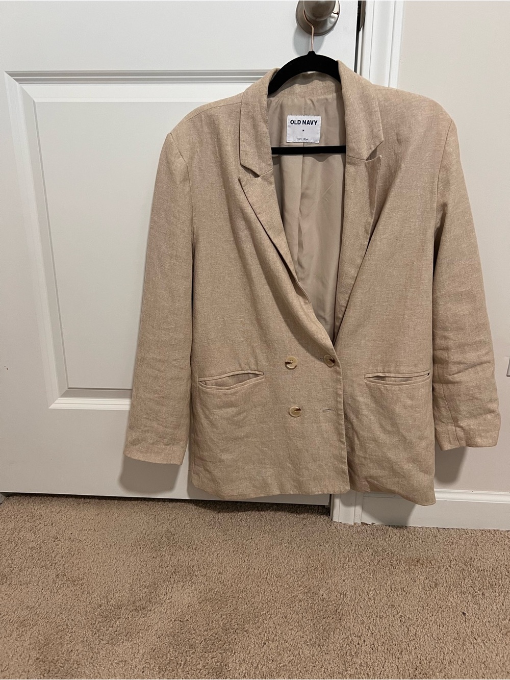 Old Navy Beige Linen-Blend Double-Button Blazer